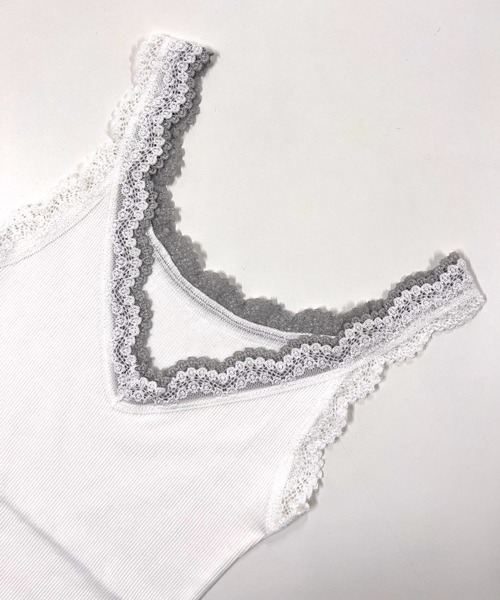 Q(キュー)の「バイカラーテレコタンク(タンクトップ・レディース・アイボリー/ピンク/エメラルド/ブラウン/チャコールグレー/ベージュ/パープル・MEDIUM)」の2枚目の写真