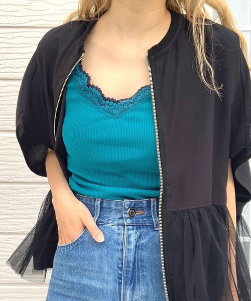 Q(キュー)の「バイカラーテレコタンク(タンクトップ・レディース・アイボリー/ピンク/エメラルド/ブラウン/チャコールグレー/ベージュ/パープル・MEDIUM)」の5枚目の写真