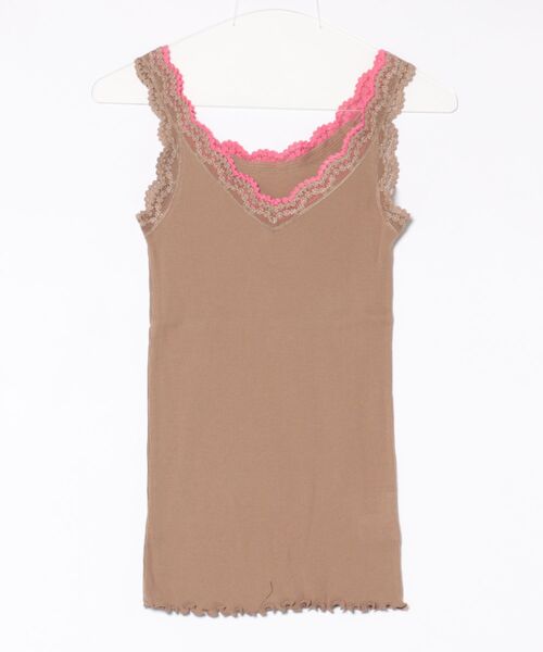 Q(キュー)の「バイカラーテレコタンク(タンクトップ・レディース・アイボリー/ピンク/エメラルド/ブラウン/チャコールグレー/ベージュ/パープル・MEDIUM)」の19枚目の写真