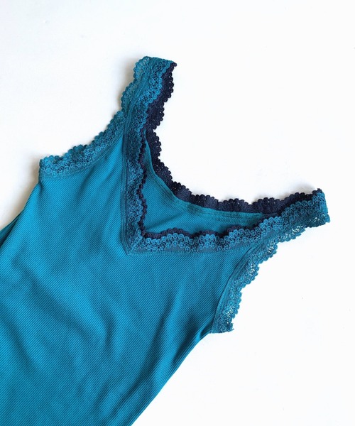 Q(キュー)の「バイカラーテレコタンク(タンクトップ・レディース・アイボリー/ピンク/エメラルド/ブラウン/チャコールグレー/ベージュ/パープル・MEDIUM)」の13枚目の写真