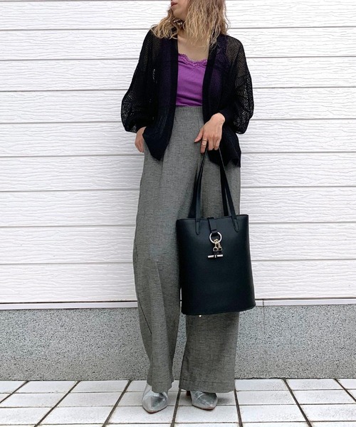 Q(キュー)の「バイカラーテレコタンク(タンクトップ・レディース・アイボリー/ピンク/エメラルド/ブラウン/チャコールグレー/ベージュ/パープル・MEDIUM)」の9枚目の写真