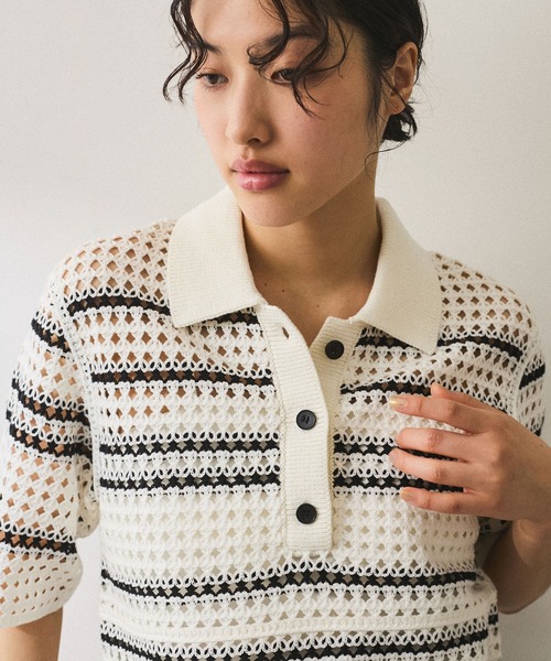 ADAM ET ROPE'(アダムエロペ)の「【WEB限定】クロシェニットポロ(ニット/セーター・レディース・グレー系その他/サックスブルー/オフホワイト・FREE)」の13枚目の写真