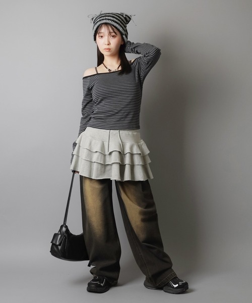 SPINNS（スピンズ）の「猫耳ニット帽/ボーダー2リボン（ニットキャップ/ビーニー・レディース・ホワイト×ブラック/グレー系その他・ONESIZE）」の11枚目の写真