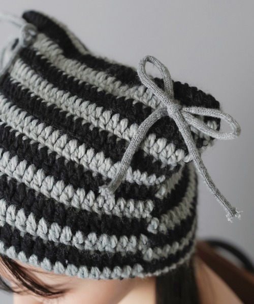 SPINNS（スピンズ）の「猫耳ニット帽/ボーダー2リボン（ニットキャップ/ビーニー・レディース・ホワイト×ブラック/グレー系その他・ONESIZE）」の10枚目の写真