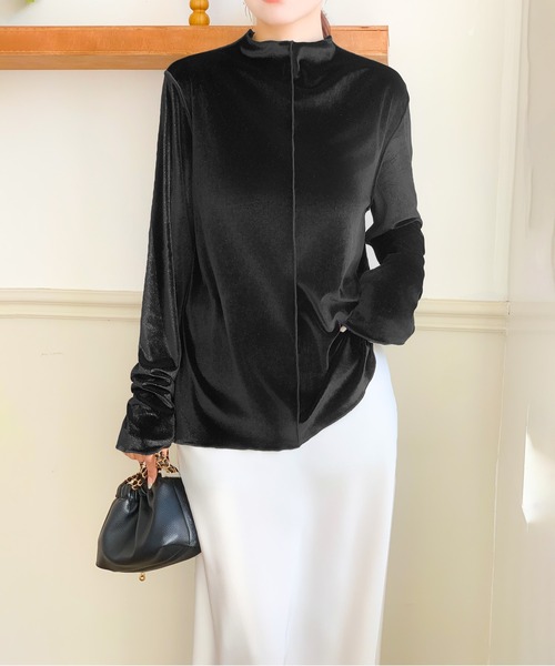 新品　メルトザレディー　ベロアトップス　バックジップ　長袖　ブラック　Free 新品 メルトザレディー ベロアトップス バックジップ 長袖