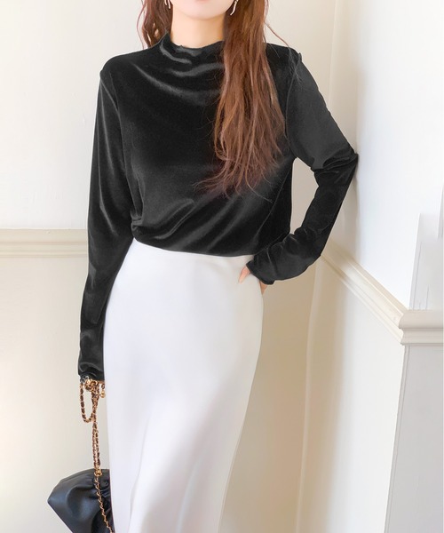 セール】前後2WAYベロアトップス レディース 長袖 ハイネック