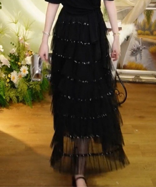 Mayree（メイリー）の「SK　ティアードラメスカート(se)（スカート・レディース・ホワイト/ブラック・FREE）」の2枚目の写真