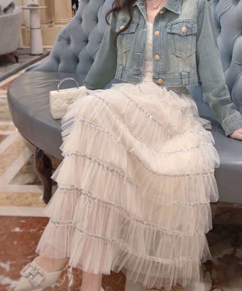 Mayree（メイリー）の「SK　ティアードラメスカート(se)（スカート・レディース・ホワイト/ブラック・FREE）」の3枚目の写真