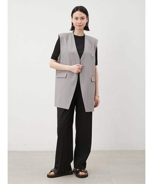 ソリッドノーカラーロングベスト（ベスト）｜Mila Owen（ミラ