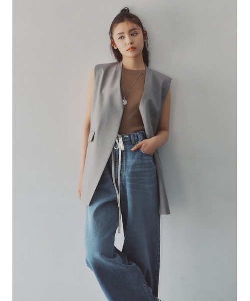 ソリッドノーカラーロングベスト（ベスト）｜Mila Owen（ミラ