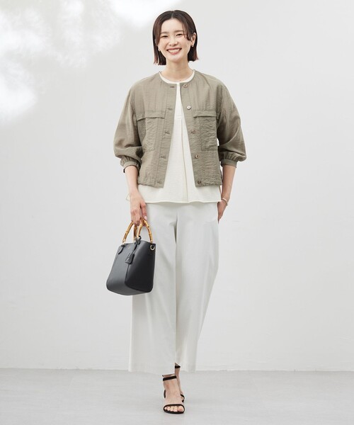 J.PRESS(ジェイプレス)の「【洗える】Sheer Vis リネン ノーカラー ブルゾン(ブルゾン・レディース・アイボリー系/ネイビー系/カーキ系・9/11)」の10枚目の写真