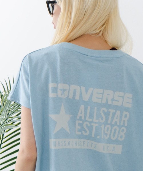 CONVERSE（コンバース）の「【CONVERSE/コンバース】ラウンドヘム フレンチスリーブ Tシャツ（Tシャツ/カットソー・レディース・オフホワイト/ブラック/サックスブルー・MEDIUM）」の2枚目の写真
