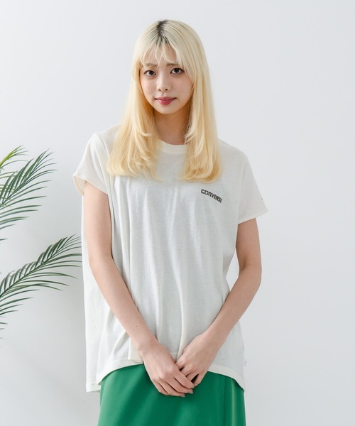 CONVERSE（コンバース）の「【CONVERSE/コンバース】ラウンドヘム フレンチスリーブ Tシャツ（Tシャツ/カットソー・レディース・オフホワイト/ブラック/サックスブルー・MEDIUM）」の19枚目の写真