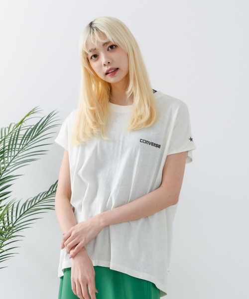 CONVERSE（コンバース）の「【CONVERSE/コンバース】ラウンドヘム フレンチスリーブ Tシャツ（Tシャツ/カットソー・レディース・オフホワイト/ブラック/サックスブルー・MEDIUM）」の20枚目の写真