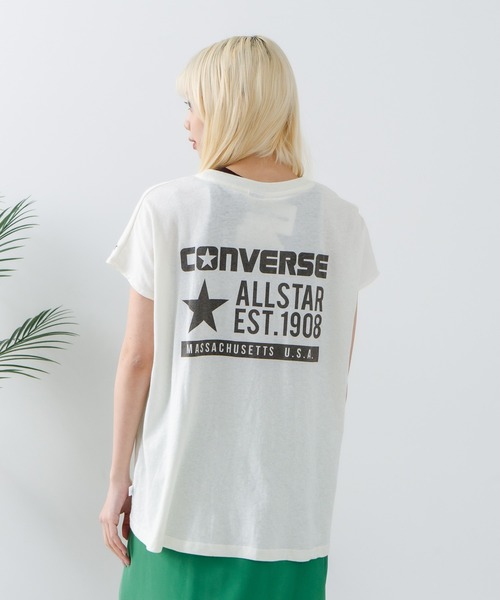 CONVERSE（コンバース）の「【CONVERSE/コンバース】ラウンドヘム フレンチスリーブ Tシャツ（Tシャツ/カットソー・レディース・オフホワイト/ブラック/サックスブルー・MEDIUM）」の21枚目の写真