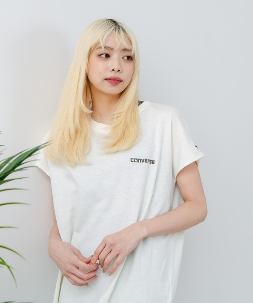 CONVERSE（コンバース）の「【CONVERSE/コンバース】ラウンドヘム フレンチスリーブ Tシャツ（Tシャツ/カットソー・レディース・オフホワイト/ブラック/サックスブルー・MEDIUM）」の22枚目の写真