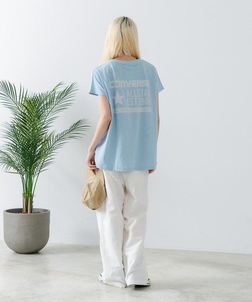 CONVERSE（コンバース）の「【CONVERSE/コンバース】ラウンドヘム フレンチスリーブ Tシャツ（Tシャツ/カットソー・レディース・オフホワイト/ブラック/サックスブルー・MEDIUM）」の8枚目の写真