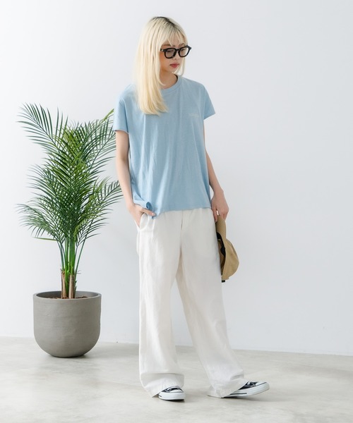 CONVERSE（コンバース）の「【CONVERSE/コンバース】ラウンドヘム フレンチスリーブ Tシャツ（Tシャツ/カットソー・レディース・オフホワイト/ブラック/サックスブルー・MEDIUM）」の9枚目の写真