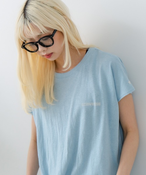 CONVERSE（コンバース）の「【CONVERSE/コンバース】ラウンドヘム フレンチスリーブ Tシャツ（Tシャツ/カットソー・レディース・オフホワイト/ブラック/サックスブルー・MEDIUM）」の16枚目の写真