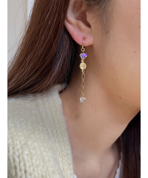 tone（トーン）の「【Spill The Beans】コインコネクターロングフープピアス(MA)（ピアス（両耳用）・レディース・ブルー/クリア・FREE）」の8枚目の写真