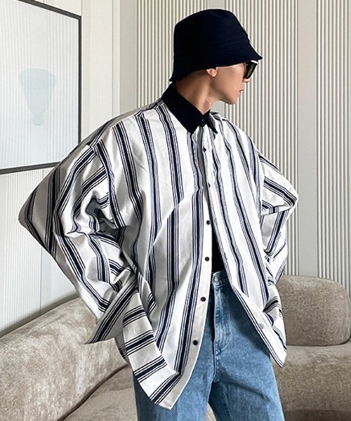 NOWLE(ノウル)の「【NOWLE】ルーズシルエット 襟コーデュロイ ストライプ シャツ(シャツ/ブラウス・メンズ・ストライプ・MEDIUM/LARGE/X-LARGE)」の4枚目の写真