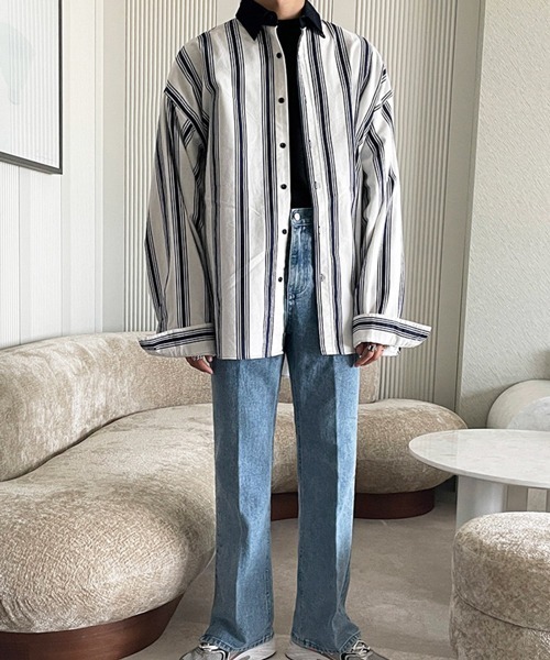 NOWLE(ノウル)の「【NOWLE】ルーズシルエット 襟コーデュロイ ストライプ シャツ(シャツ/ブラウス・メンズ・ストライプ・MEDIUM/LARGE/X-LARGE)」の13枚目の写真