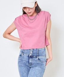 《タックショルダー×コンパクト丈》レディース フレンチスリーブTシャツ シンプル 春夏秋