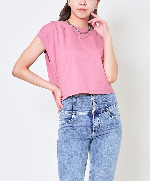 GORGE（ゴージ）の「《タックショルダー×コンパクト丈》レディース フレンチスリーブTシャツ シンプル 春夏秋（Tシャツ/カットソー・レディース・オフホワイト/ピンク/ブルー/チャコール・F）」の12枚目の写真
