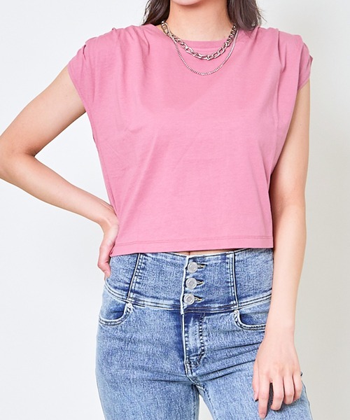 GORGE（ゴージ）の「《タックショルダー×コンパクト丈》レディース フレンチスリーブTシャツ シンプル 春夏秋（Tシャツ/カットソー・レディース・オフホワイト/ピンク/ブルー/チャコール・F）」の11枚目の写真