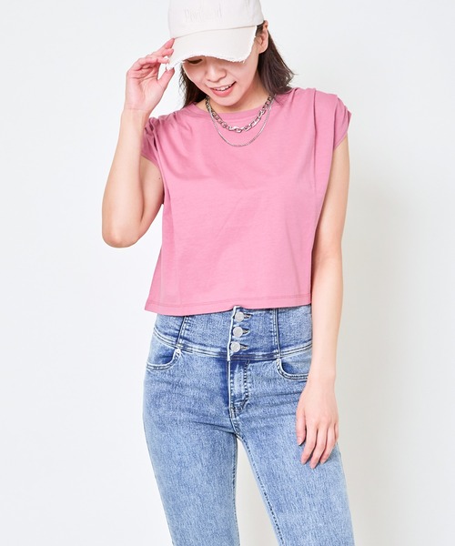 GORGE（ゴージ）の「《タックショルダー×コンパクト丈》レディース フレンチスリーブTシャツ シンプル 春夏秋（Tシャツ/カットソー・レディース・オフホワイト/ピンク/ブルー/チャコール・F）」の10枚目の写真