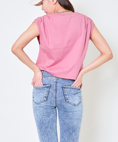 GORGE（ゴージ）の「《タックショルダー×コンパクト丈》レディース フレンチスリーブTシャツ シンプル 春夏秋（Tシャツ/カットソー・レディース・オフホワイト/ピンク/ブルー/チャコール・F）」の9枚目の写真