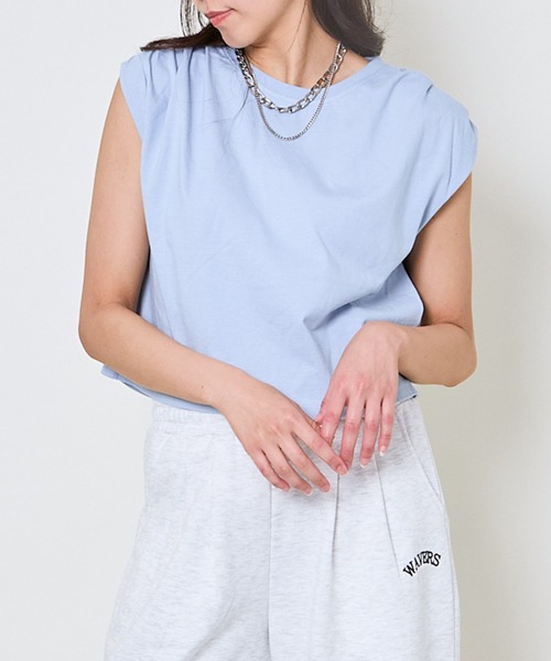 GORGE（ゴージ）の「《タックショルダー×コンパクト丈》レディース フレンチスリーブTシャツ シンプル 春夏秋（Tシャツ/カットソー・レディース・オフホワイト/ピンク/ブルー/チャコール・F）」の7枚目の写真