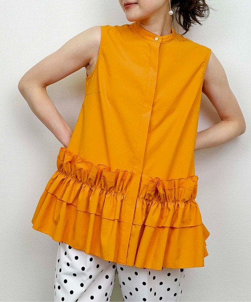 DIARIUM（ディアリウム）の「【日本製】裾フリルノースリーブブラウス（シャツ/ブラウス・レディース・オフホワイト/オレンジ・M）」の2枚目の写真