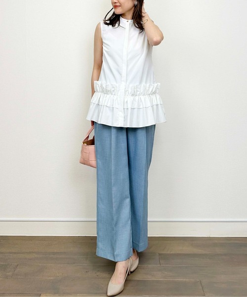 DIARIUM（ディアリウム）の「【日本製】裾フリルノースリーブブラウス（シャツ/ブラウス・レディース・オフホワイト/オレンジ・M）」の4枚目の写真