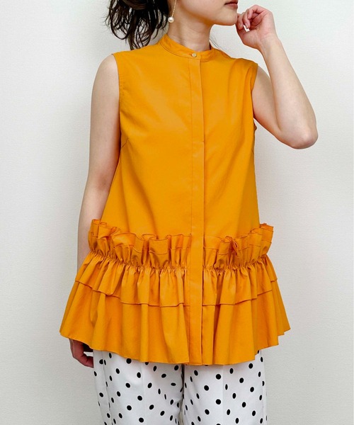 DIARIUM（ディアリウム）の「【日本製】裾フリルノースリーブブラウス（シャツ/ブラウス・レディース・オフホワイト/オレンジ・M）」の7枚目の写真