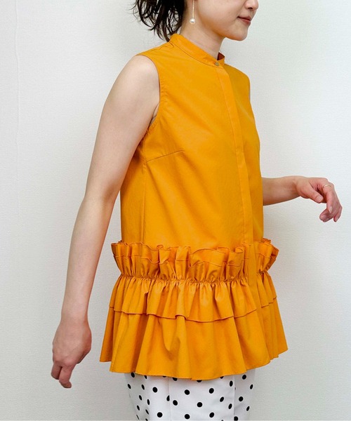 DIARIUM（ディアリウム）の「【日本製】裾フリルノースリーブブラウス（シャツ/ブラウス・レディース・オフホワイト/オレンジ・M）」の10枚目の写真