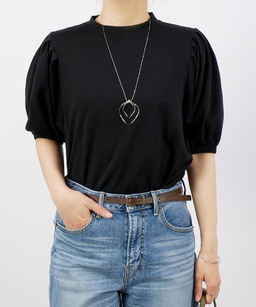 CLOTHY（クロシィ）の「【ぽわん袖×プチハイネック☆】ボリューム袖プチハイTシャツ（Tシャツ/カットソー・レディース・その他/ブラック/オフホワイト/モカ・LARGE/MEDIUM）」の14枚目の写真