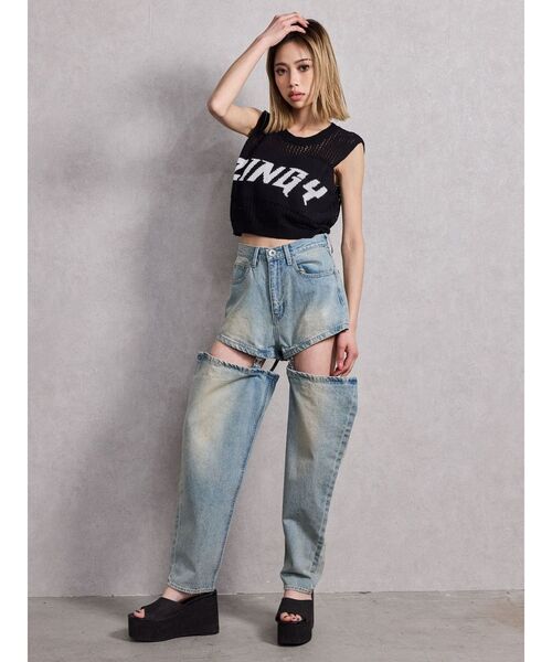 GYDA（ジェイダ）の「ZINGY メッシュニットタンクトップ（タンクトップ・レディース・オフホワイト/ブラック/ベージュ・FREE）」の6枚目の写真