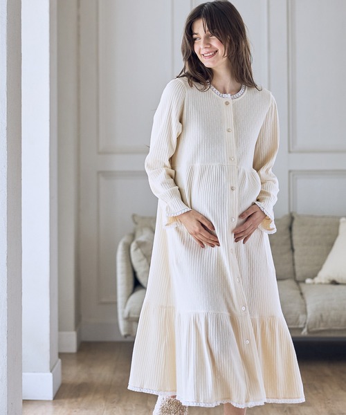 セール】リブ×レース おそろママパジャマ（長袖）（マタニティ/授乳服