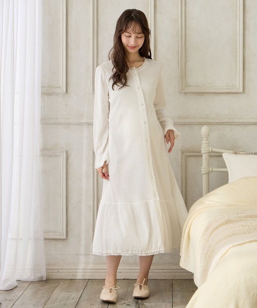 セール】リブ×レース おそろママパジャマ（長袖）（マタニティ/授乳服