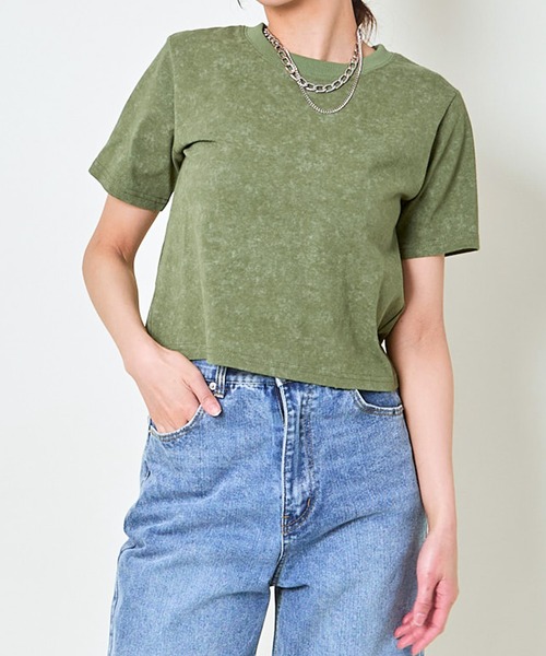 GORGE(ゴージ)の「《短丈×ヴィンテージ風カラー》無地シンプルTシャツ(Tシャツ/カットソー・レディース・レッド/イエロー/パープル/ブラック/オフホワイト/カーキ・F)」の4枚目の写真
