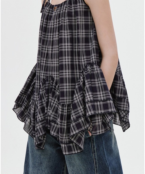 Fano Studios（ファノ ストゥディオズ）の「チェック柄 フリルヘム キャミソール FX25S079【Fano Studios】（Tシャツ/カットソー・レディース・ブラック系・L/M/S）」の10枚目の写真