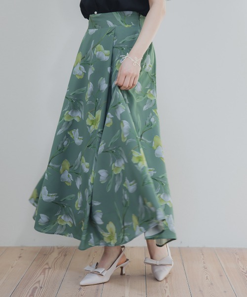 ベネチアングラス ガラス製女性像 花柄スカート セール】小さいサイズ 花柄ドラマティックフレアスカート 低身長