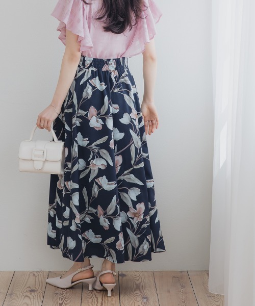 Petitjo（プッチージョ）の「小さいサイズ　花柄ドラマティックフレアスカート　低身長さん・小柄女性（スカート・レディース・ネイビー/グリーン・PSS/PS/PM/PL）」の9枚目の写真
