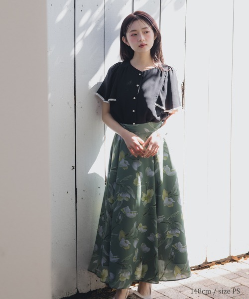 Petitjo（プッチージョ）の「小さいサイズ　花柄ドラマティックフレアスカート　低身長さん・小柄女性（スカート・レディース・ネイビー/グリーン・PSS/PS/PM/PL）」の15枚目の写真