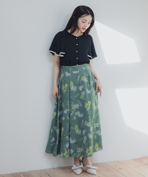 セール】小さいサイズ 花柄ドラマティックフレアスカート 低身長