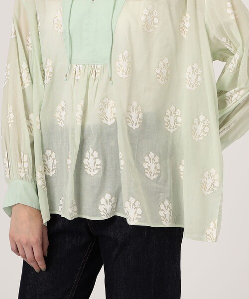 ne Quittez pas フレアーシャツ ne Quittez pas]POPLIN FLUFF PRINT FRENCH SLEEVE SHIRTS DRESS