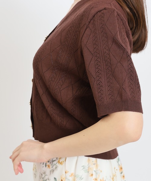 ASTORIA ODIER（アストリアオディール）の「透かし柄パールボタンカーディガン（カーディガン/ボレロ・レディース・ホワイト/ブラウン/ブラック・MEDIUM）」の7枚目の写真