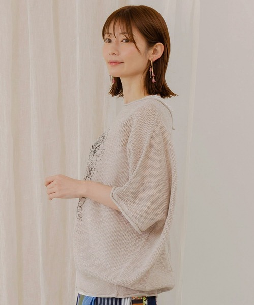 スカラー152609：ネコ柄麻混ニット 2WAYカーディガン ScoLar カーディガン スカラー 152609 ネコ柄麻混ニット 2WAY