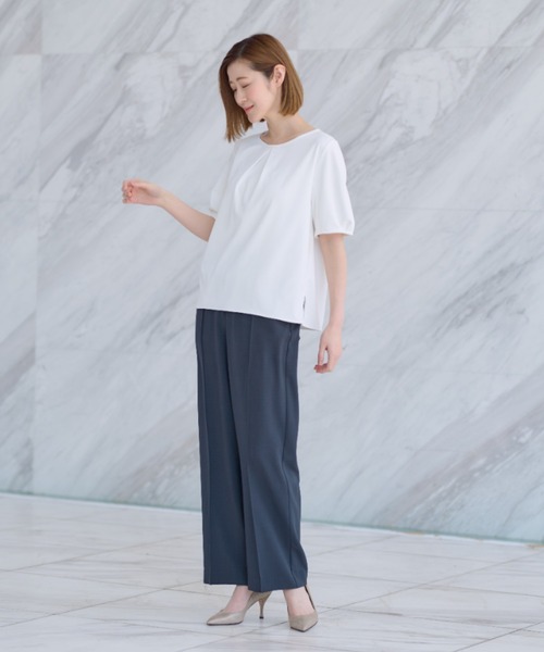 AOYAMA(アオヤマ)の「【透けない白・UVカット】透けないカットソー/半袖/ホワイト/クルーネック/フロントタック|通勤&オフィス&インターン&実習|自宅で洗える・ストレッチ・防止シワ|(Tシャツ/カットソー・レディース・ホワイト系1/ホワイト系2・LL/S/M/L)」の22枚目の写真
